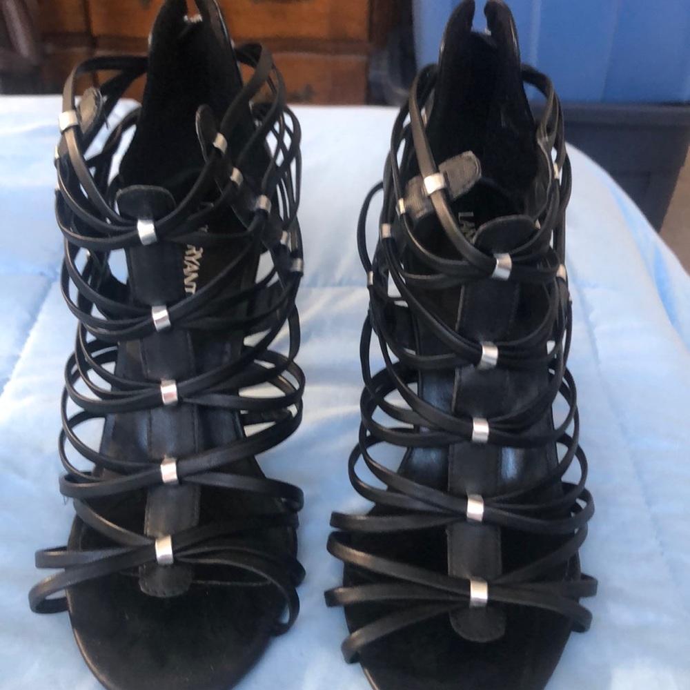 High heel strappy sandals with zipper back